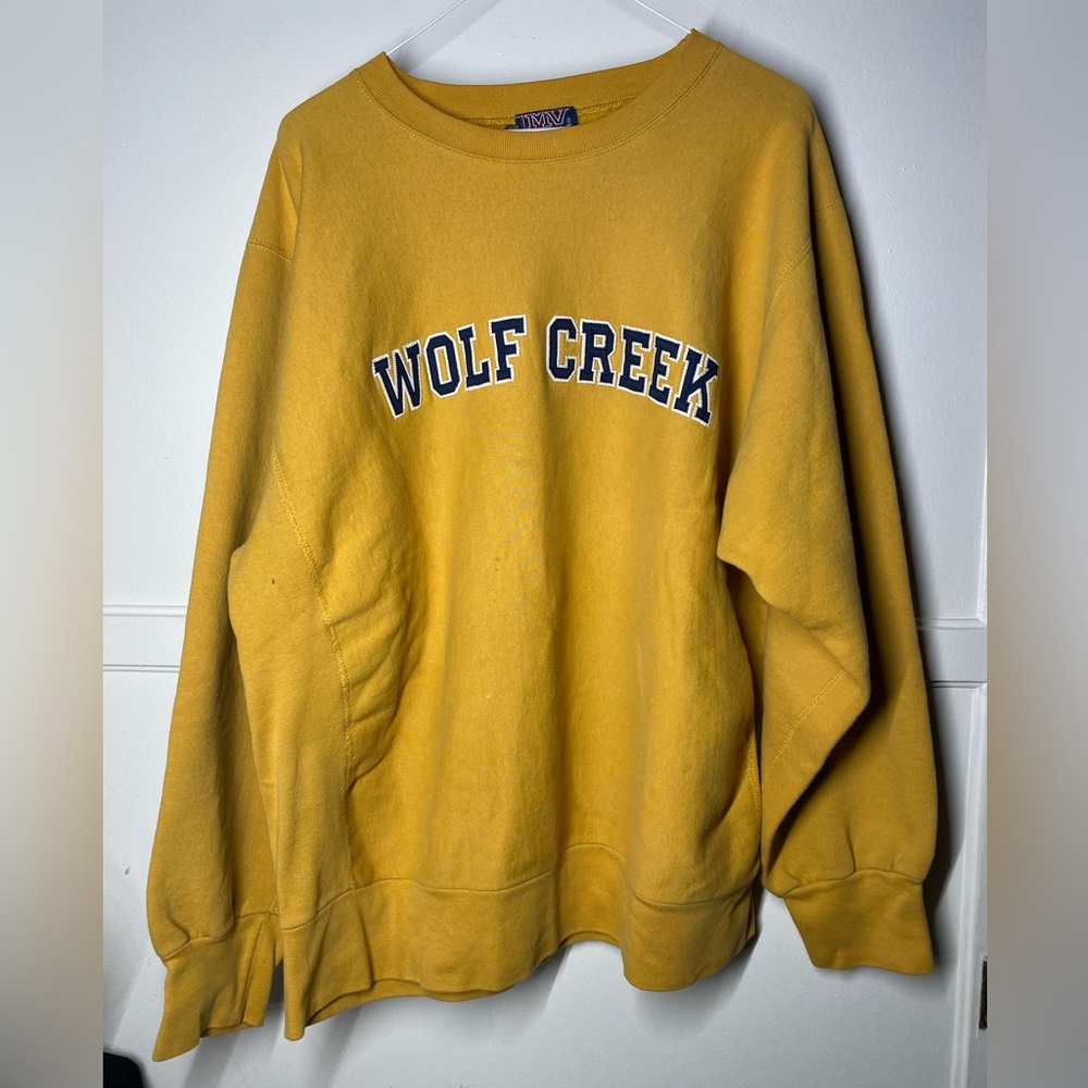 Vintage MV Pro Sport Weave Crewneck Sweater Yellow “Wolf Creek” logo